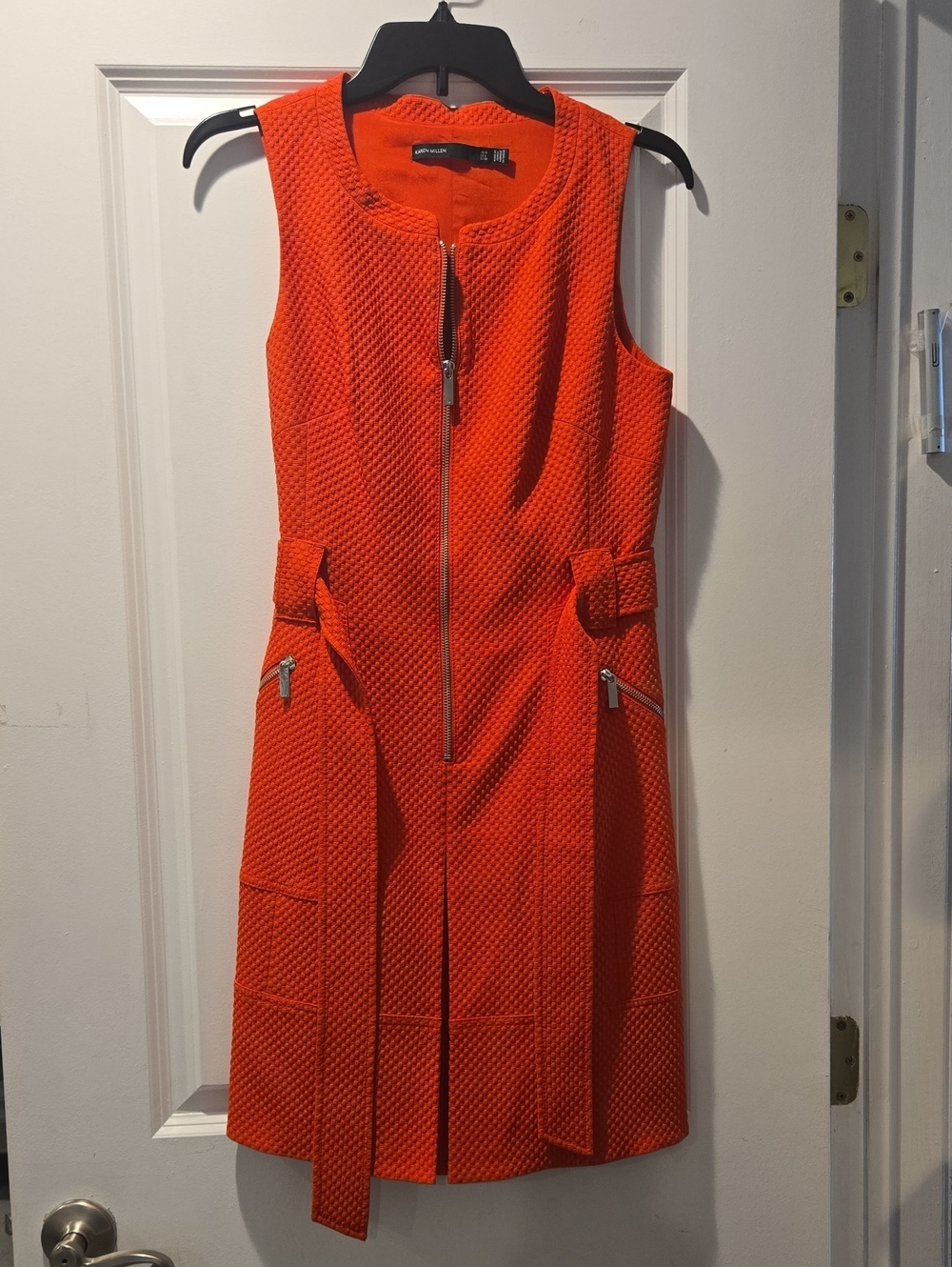 Karen Millen Bright Orange Sleeveless Zip-Front Textured Dress